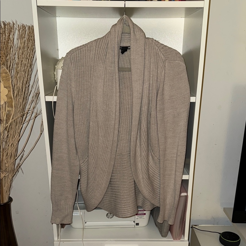 H&M Beige Ribbed Open Front Cardigan